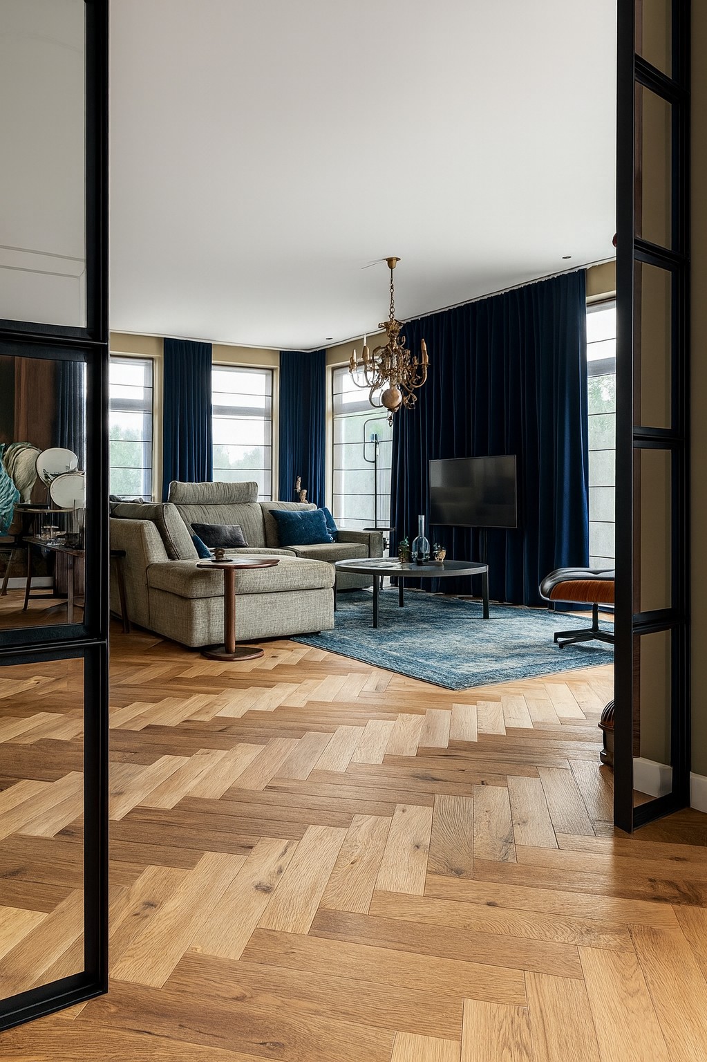 Living room flooring Living room Herringbone-Flooring