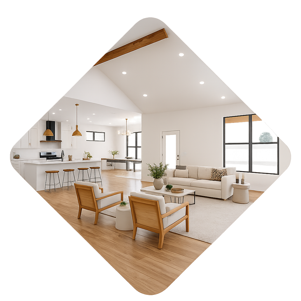 Hardwood flooring installation in a modern open-concept living room in Edmonton