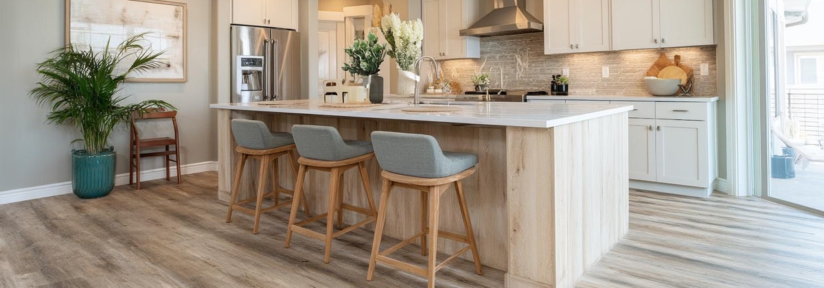 Luxury vinyl plank flooring installed in a modern Edmonton kitchen