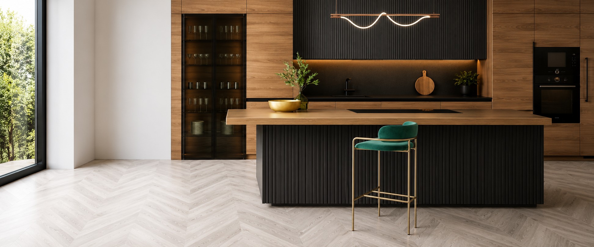 Modern Kitchen Tile Flooring Installation | Edmonton Flooring Ltd. Modern kitchen featuring marble-look porcelain tile flooring professionally installed by Edmonton Flooring Ltd.