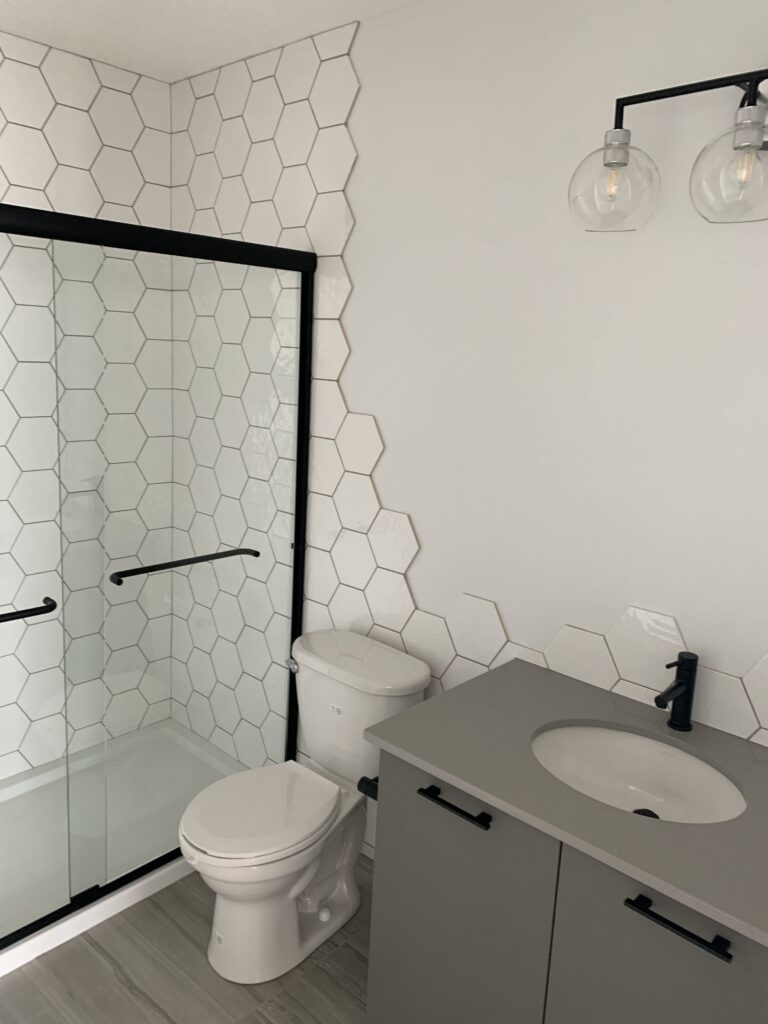 Hexagon tile installation in a modern Edmonton home