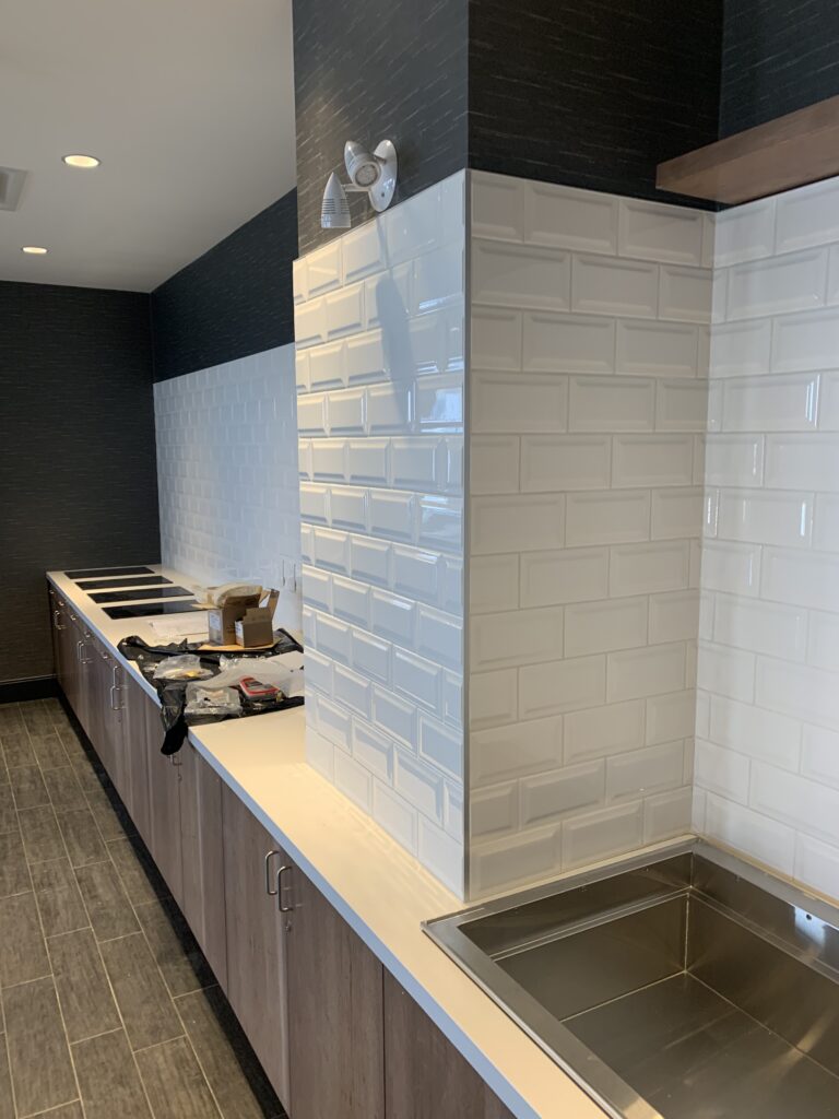 Commercial tile installation in bar area in Edmonton