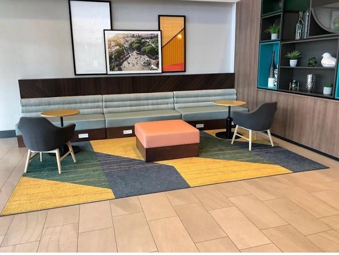 Commercial tile flooring installation in hotel lobby in Edmonton