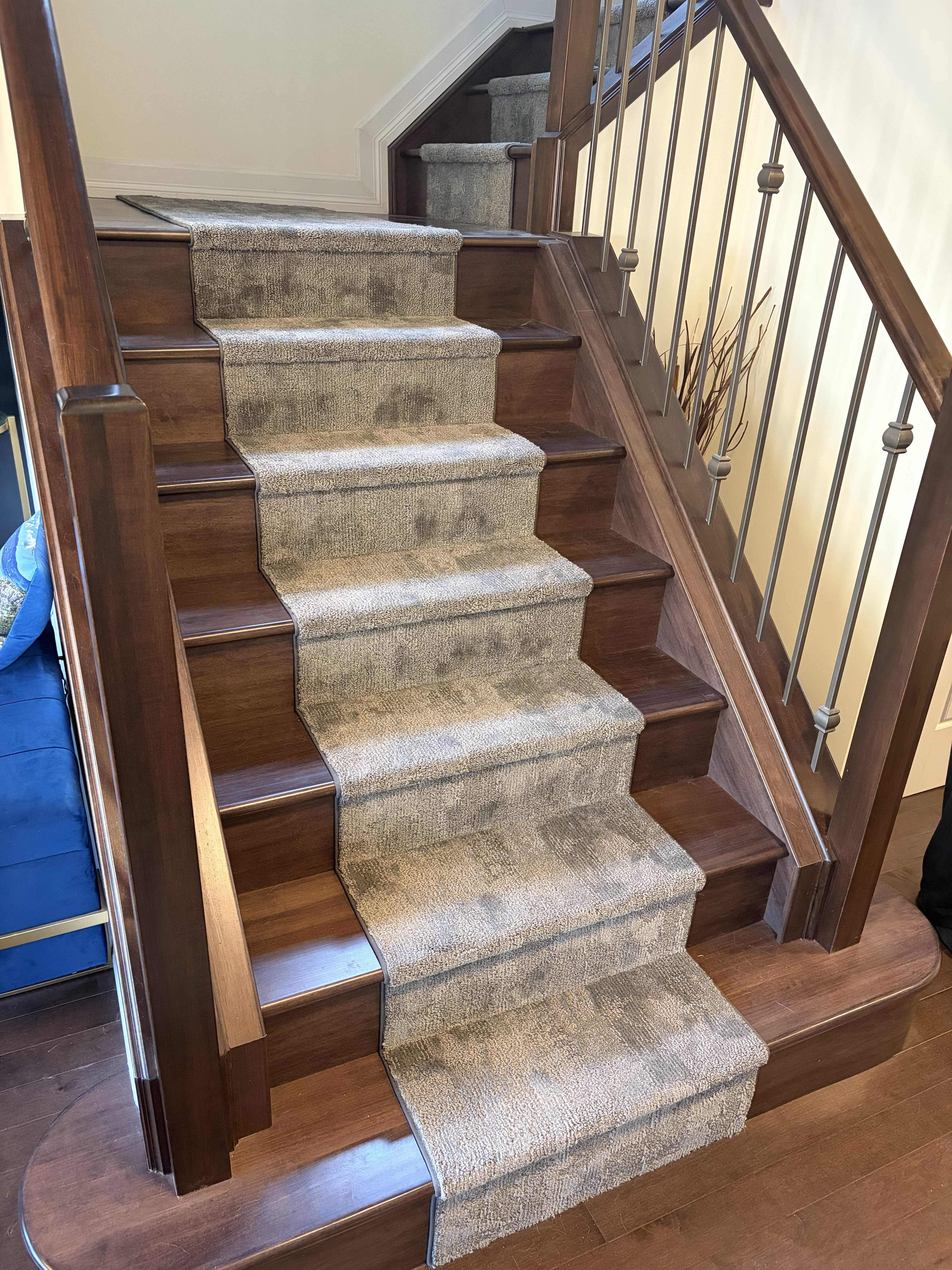 Custom stair carpet runner installation in Edmonton