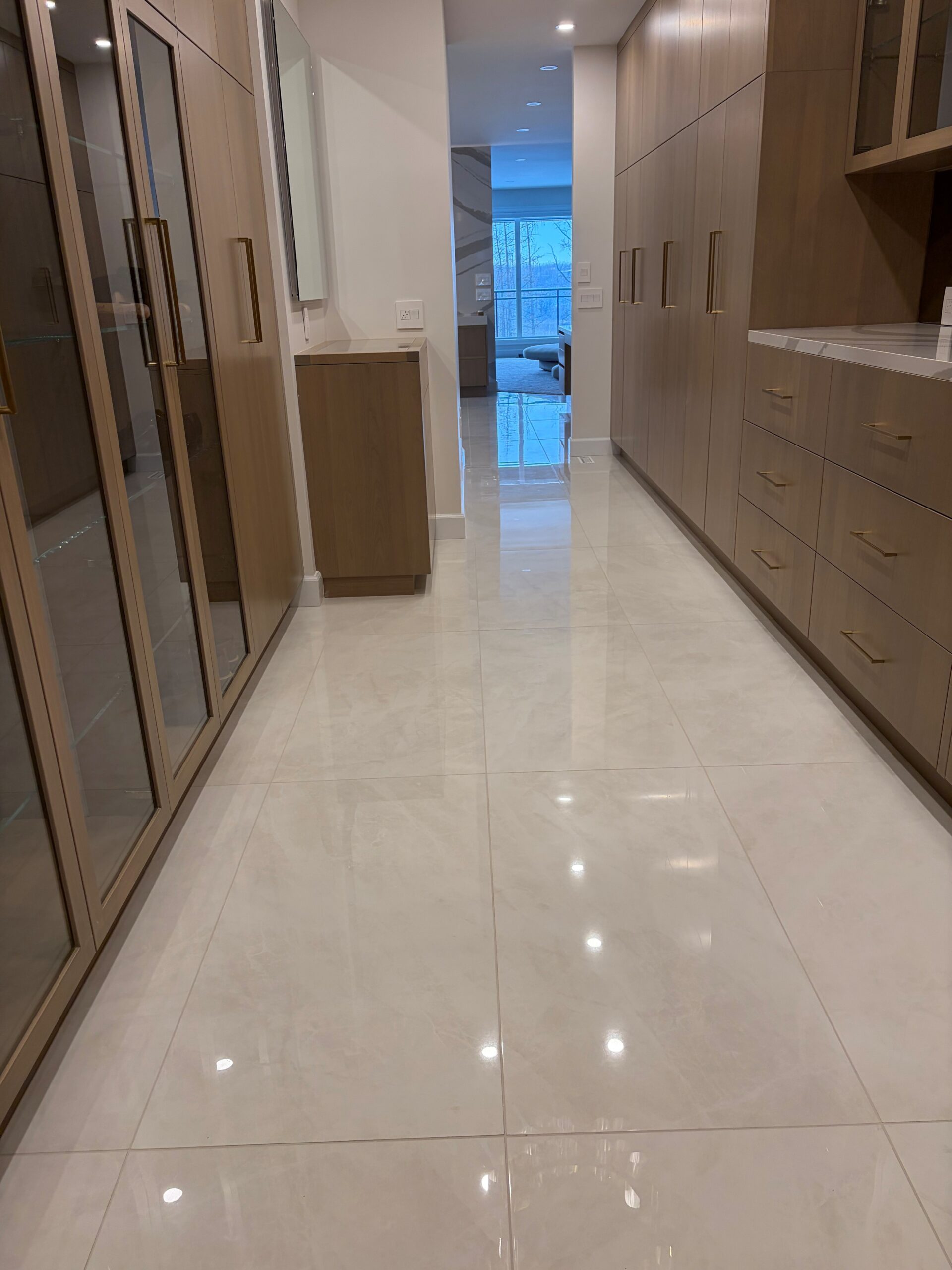 Walk-in closet tile flooring installation in Edmonton
