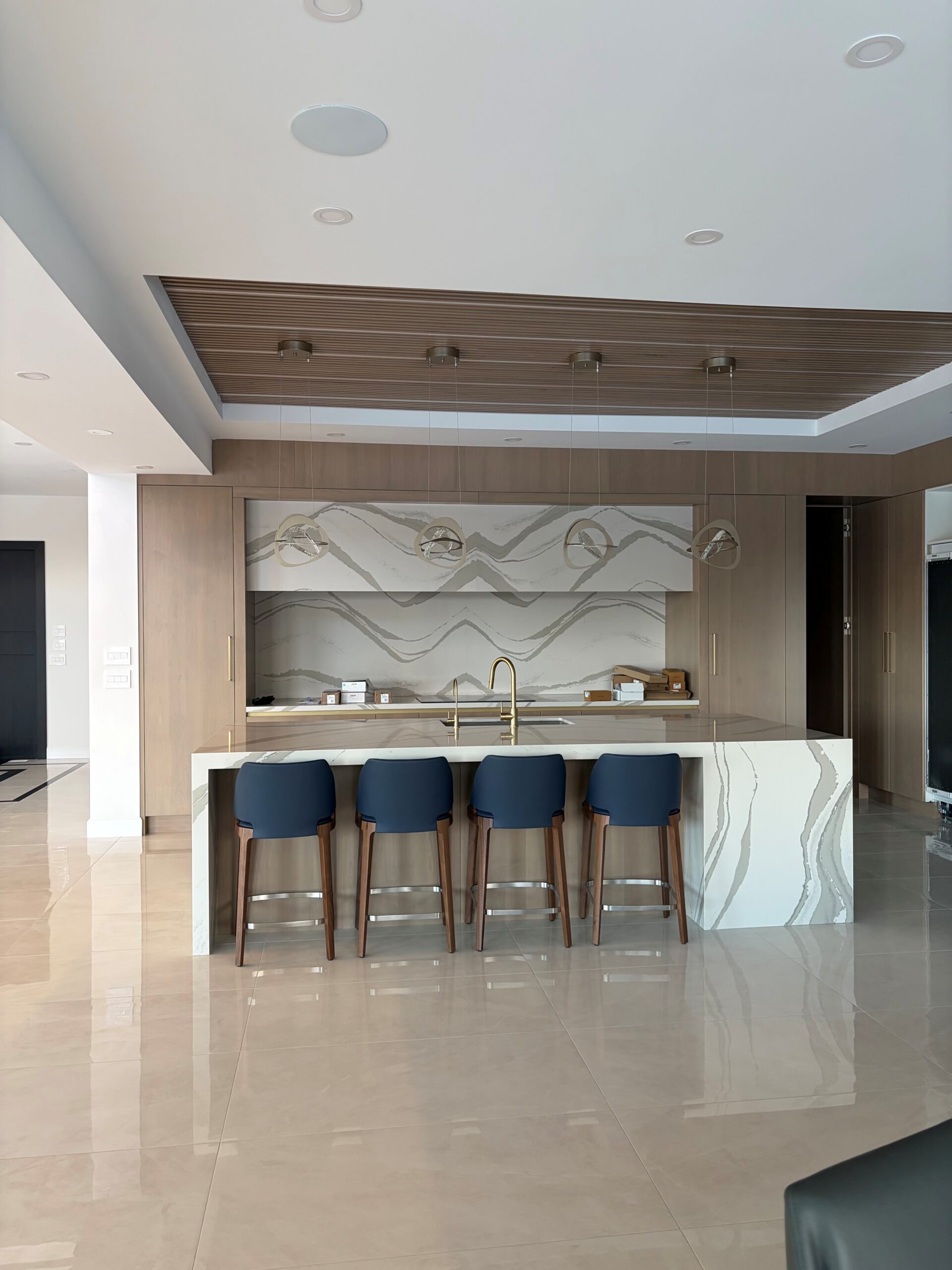 Decorative wood wall panel installation in Edmonton