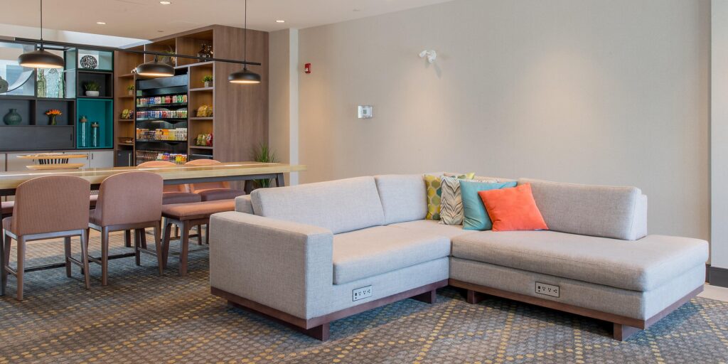 Contemporary hotel lobby flooring in Edmonton